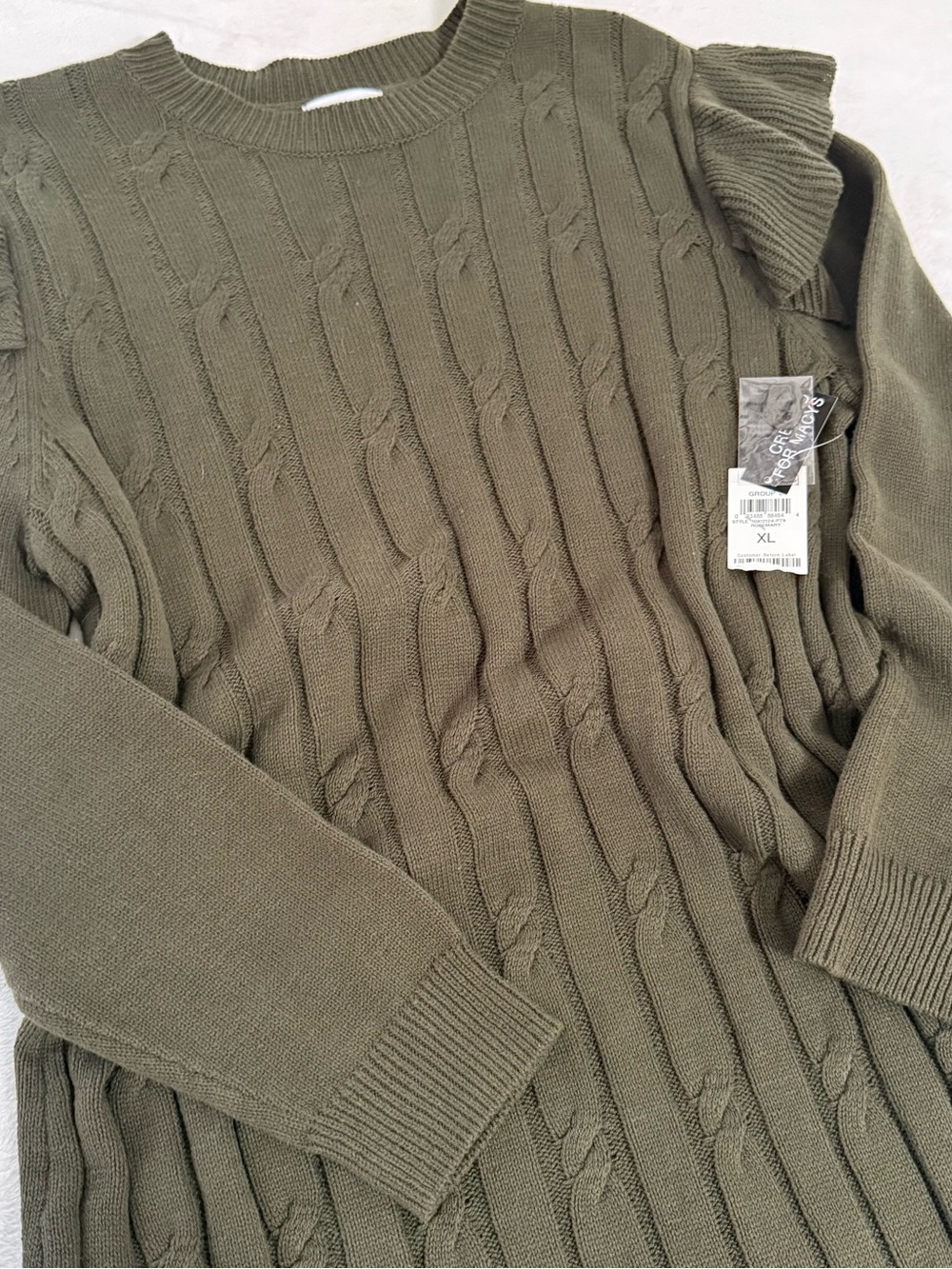 Bar III Olive Green Cable-Knit Long Sleeve Dress